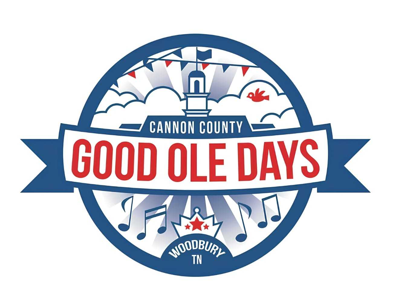 Cannon County Good Ole Days logo with musical notes and fireworks in Woodbury, TN.